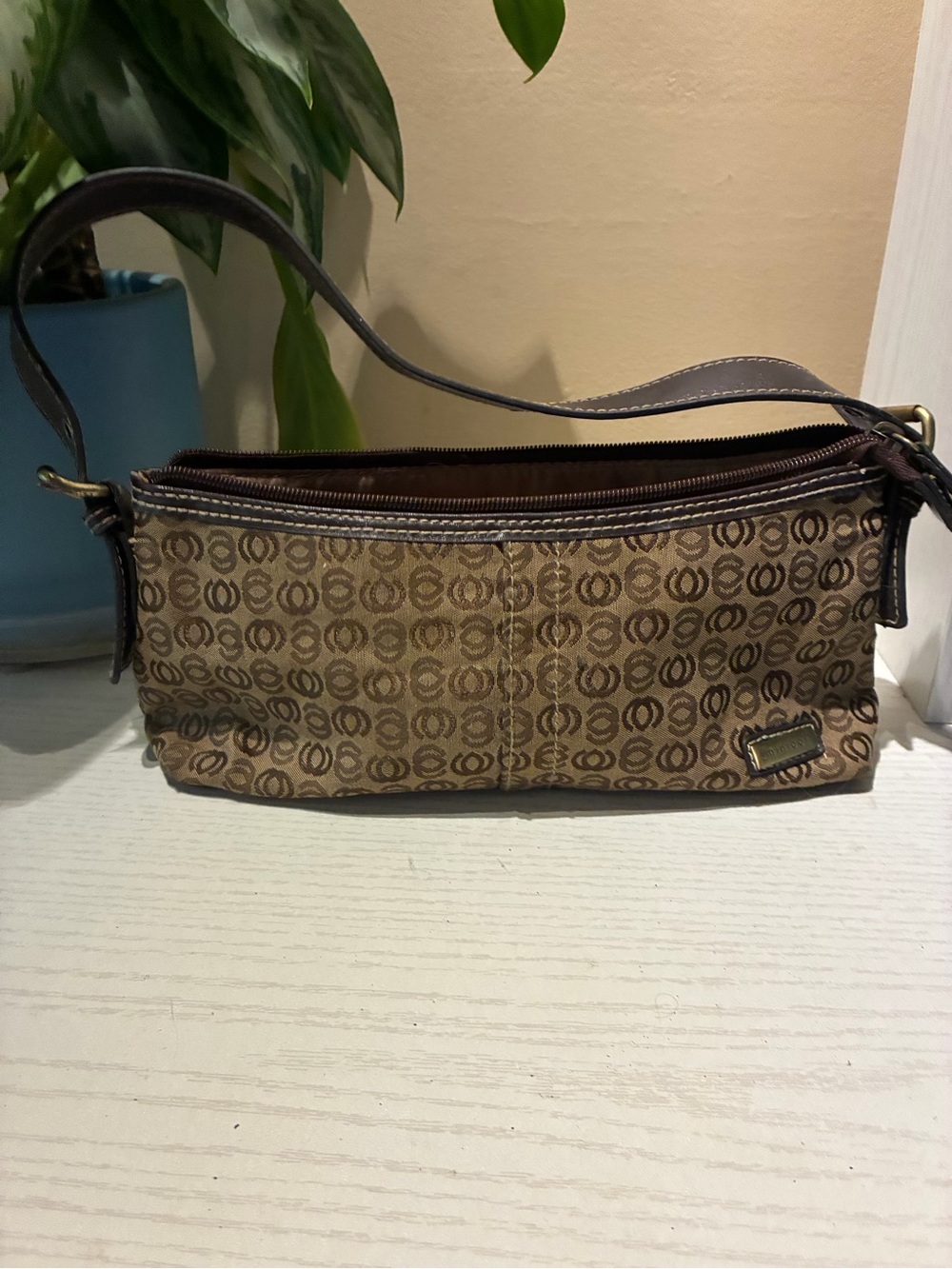 Minicci Brown Monogram Print Crossbody Bag